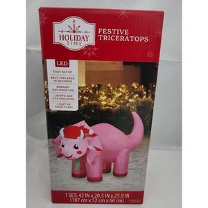 Holiday Time Inflatable – Festive Christmas Triceratops 42" LED Yard Decor